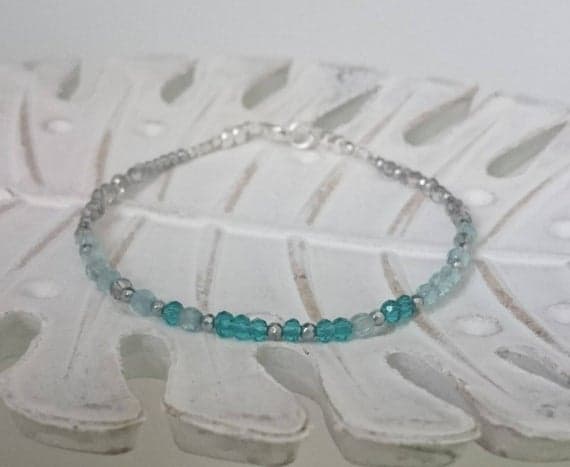 Czech Glass Apatite Bracelet Pyrite Bracelet Blue Green Tiny Bracelet Aqua Blue Bracelet Skinny Bracelet Thin Bracelet Silver Bracelet Gift 3-4mm Code- WAR6866