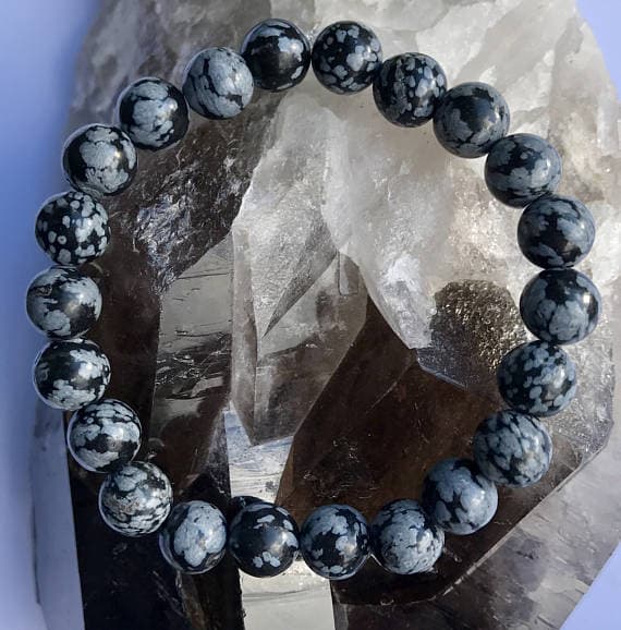 Snowflake Obsidian Power Bead Crystal Bracelet - Healing Crystal Gemstone Bracelet 8mm Code- WAR6974