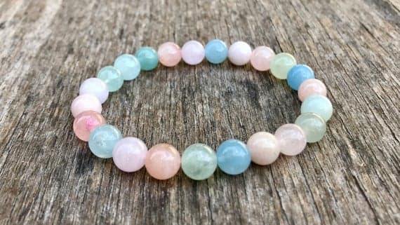 Blush Jewelry 8mm Stretchable Multi Multicolor Translucent Beryl Bracelet Round, Smooth 7" for mens, womens, gf, bf & Adult.
