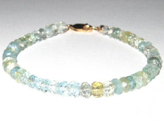 925 sterling Silver Artisan Loose 5mm stacking Blue Aquamarine Bracelet Rondelle, Faceted 7" for mens, womens, gf, bf & Adult.