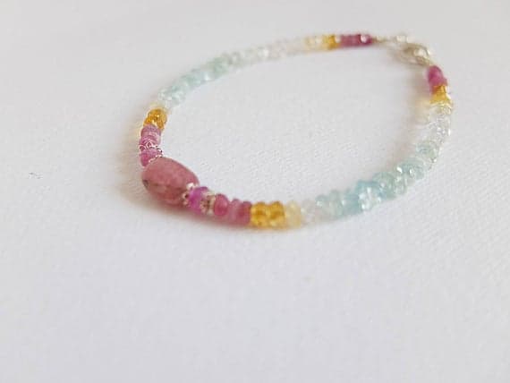 AAA++ Rare Quality Multigem colorful bracelet !Ombre multigem feminine Bracelet Faceted Multi-Gemstone tourmaline Bracelet,multicolor bracelet, stacking,ruby 3 mm Code- TJH55