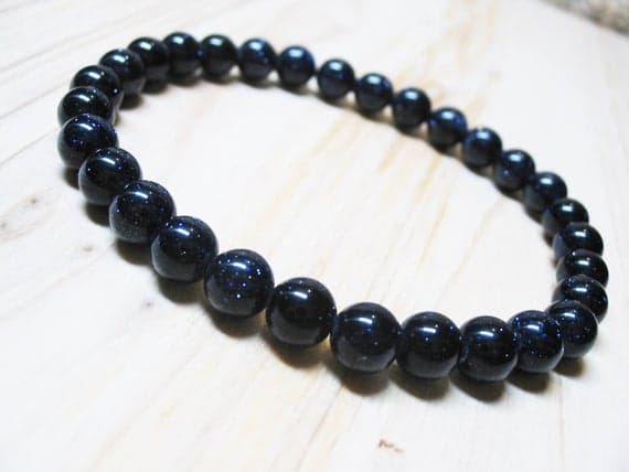 love beach youth 6mm Stretchable blue Blue Gold stone Bracelet Round, Smooth 7" for mens, womens, GF, BF, Adults.