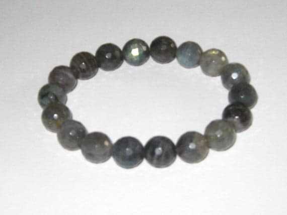 Galaxy Jewelry 10mm Stretchable Gray Labradorite Bracelet Round, Faceted 7.5" for mens, womens, gf, bf & Adult.