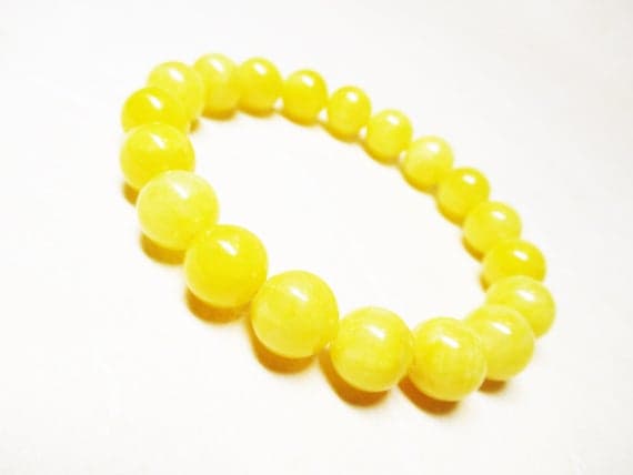 GRounding 10mm Stretchable yellow Yellow Jade Bracelet Round, Smooth 7.5" for mens, womens, GF, BF, Adults.
