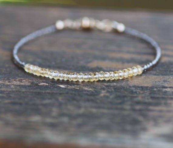 925 sterling Silver Jewelry Energy 2-3mm stacking Multi Natural Citrine and Smokey Quartz Bracelet Rondelle, Faceted 7" for mens, womens, gf, bf & Adult.