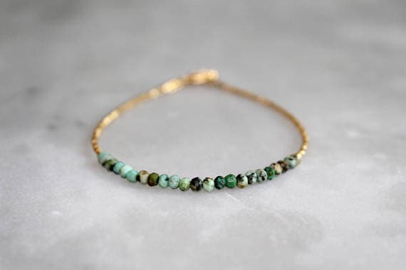 Thin Natural Turquoise & Gold Bracelet | Simple Turquoise Bracelet | Dainty Green Turquoise Bracelet | Handmade Turquoise and Gold Jewelry 3mm  Code- WAR6059