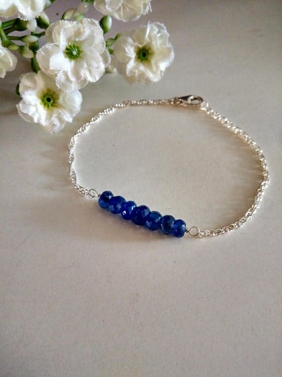 925 Steling Silver Natural 3.5-5 mm Stracking blue Blue Sapphire Bracelet Rondelle, Faceted 7" for mens, womens, GF, BF, Adults.