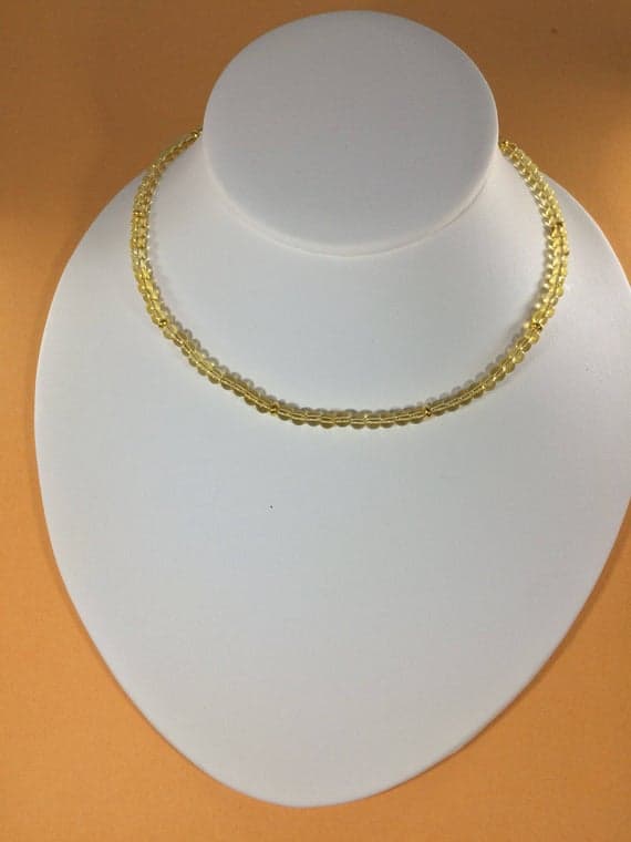 24k gold Plated Blush Jewelry Gold Helling 3-4mm stacking Yellow Citrine Necklace Round, Smooth 16" for mens, womens, gf, bf & Adult.