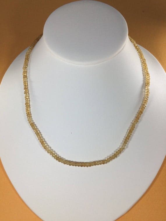 925 sterling Silver Dainty Slave Loose 3-4mm stacking Yellow Citrine Necklace Rondelle, Faceted 16" for mens, womens, gf, bf & Adult.