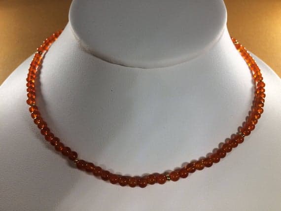 24k gold Plated Wholesale gold helling 4-5mm stacking Orange Carnelian Necklace Round, Smooth 16" for mens, womens, gf, bf & Adult.