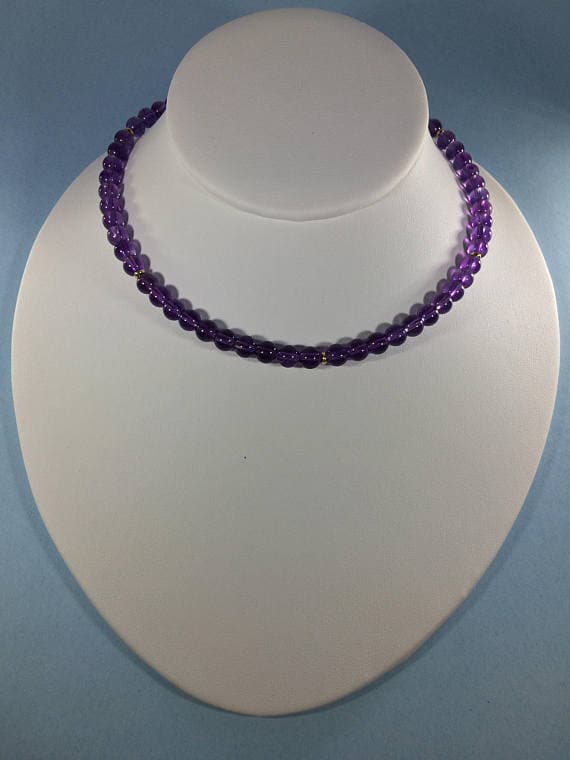 24k gold Plated Super sale Gold Helling 4-5mm stacking Purple Amethyst Necklace Round, Smooth 16" for mens, womens, gf, bf & Adult.