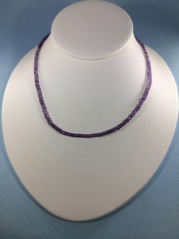 925 sterling Silver Wholesale 3-4mm stacking Purple Amethyst Necklace Rondelle, Faceted 16" for mens, womens, gf, bf & Adult.