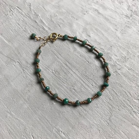 24k gold Plated Anxiety Gemstone 3-4mm stacking Green chrysocolla Bracelet Rondelle, Faceted 7" for mens, womens, gf, bf & Adult.