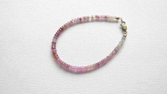 925 sterling Silver top quality 3-4mm stacking Multi Pink Sapphire  Bracelet Rondelle, Smooth 7" for mens, womens, gf, bf & Adult.