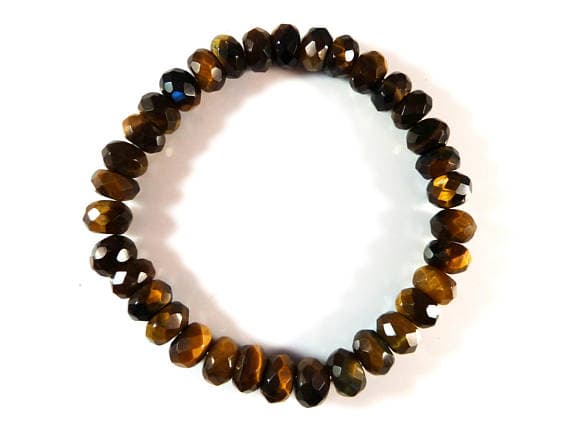 Anxiety Relief Calming 8mm Stretchable Multi Blue Tiger's Eye Bracelet Rondelle, Faceted 7" for mens, womens, gf, bf & Adult.