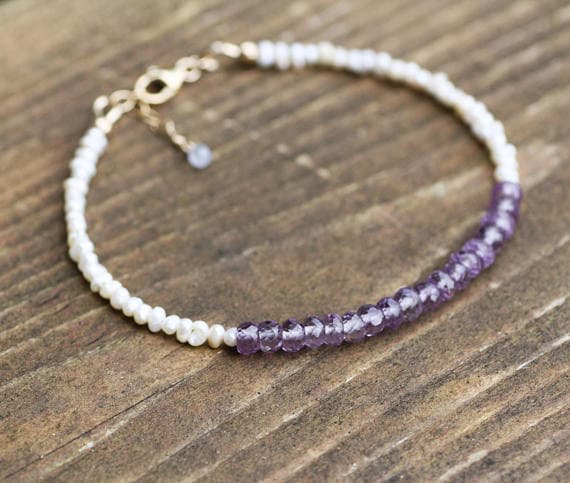 925 sterling Silver Anniversary Gift 4mm stacking Multi Color Change Alexandrite and Natural Pearl  Bracelet Rondelle, Faceted & Smooth 7" for mens, womens, gf, bf & Adult.