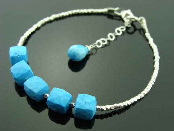 Turquoise 925 Sterling Silver Hill Tribe Bracelet 3mm Code- WAR6568