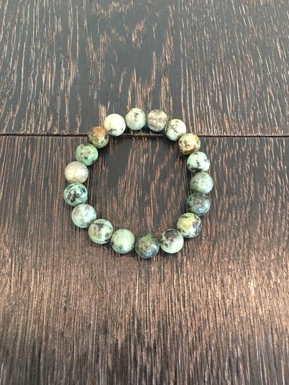 Personalized Gift 10mm Stretchable Multi African Turquoise Bracelet Round, Smooth 7.5" for mens, womens, gf, bf & Adult.