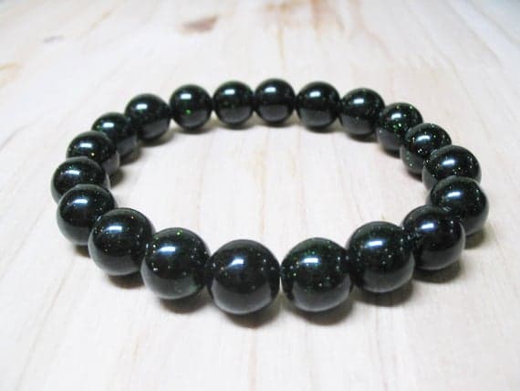 Natural 10mm Stretchable green Green Gold stone Bracelet Round, Smooth 7.5" for mens, womens, GF, BF, Adults.