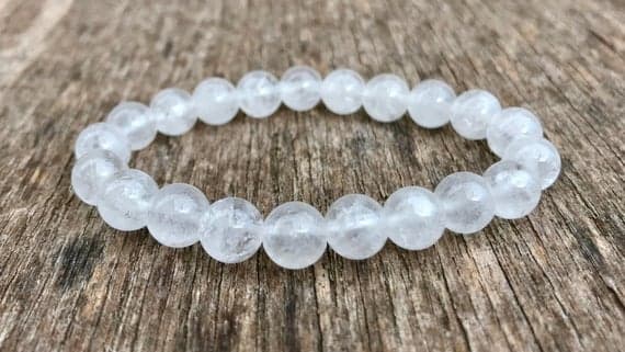 Galaxy Jewelry 8mm Stretchable White Crystal Quartz Bracelet Round, Smooth 7" for mens, womens, gf, bf & Adult.