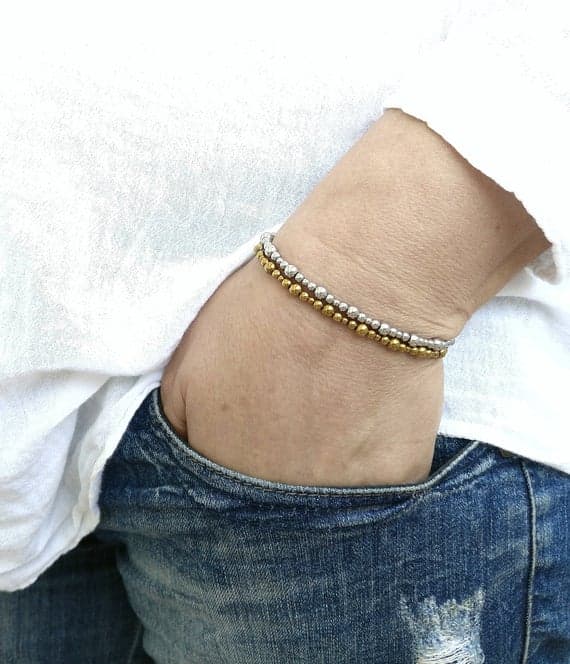 memorial gift 4mm Gold,Silver HEMATITE Stretchable Bracelet Round, Smooth 18cm for mens, womens, gf, bf and adults.