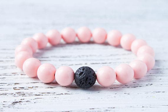 Pink Black Lava Rock Bracelet Pink Crystals Stack Bracelet Volcanic Rock Minimalist Summer Bracelet Moms Bracelet Bubblegum Pink BFF Gift 8mm  Code- WAR9191