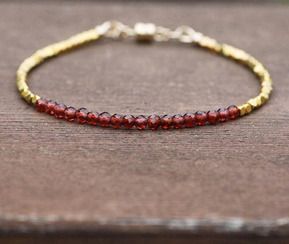 24k gold Plated Wholesale gold helling 3mm stacking Red Natural Garnet Bracelet Round, Faceted 7" for mens, womens, gf, bf & Adult.