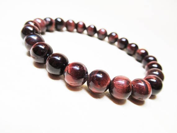 Blush Jewelry 8mm Stretchable red Red Tiger Eye Bracelet Round, Smooth 7" for mens, womens, GF, BF, Adults.