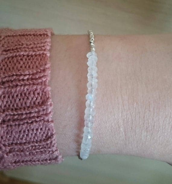 Moonstone and Karen Hill Tribe Silver Bracelet Bracelet Fine Silver Bracelet Skinny Bracelet Bridal Bracelet Delicate Bracelet Gift for her 4x2 mm Code- WAR6878