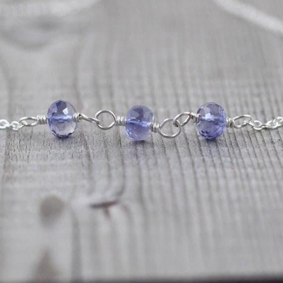 925 sterling Silver love beach youth 5.5mm stacking Blue Iolite Necklace Rondelle, Faceted 16" for mens, womens, gf, bf & Adult.