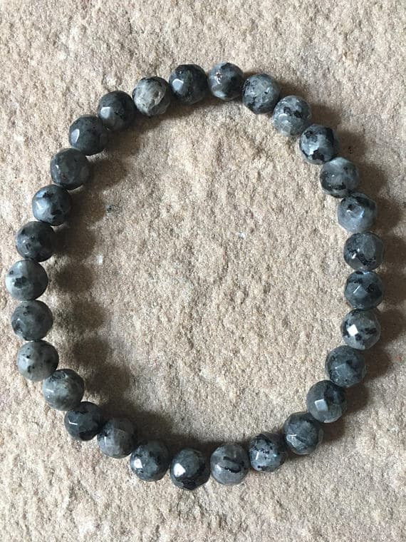 Artisan Loose 6mm Gray Labradorite Stretchable Bracelet Round, Faceted 18cm for mens, womens, gf, bf and adults.