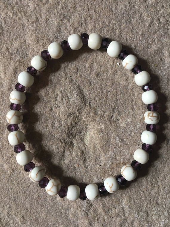 Natural 2x4-6mm Multi Colour White Howlite Turquoise Stretchable Bracelet Round, Smooth 18cm for mens, womens, gf, bf and adults.