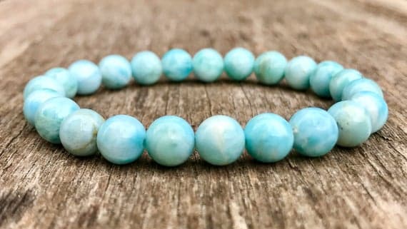 Bridesmaid Jewelry 8mm Stretchable Sky Blue Larimar Bracelet Round, Smooth 7" for mens, womens, gf, bf & Adult.