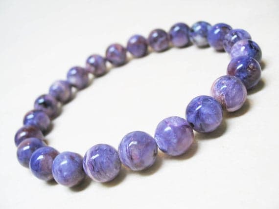 Rock Gift 8mm Stretchable blue Charoite Bracelet Round, Smooth 7" for mens, womens, GF, BF, Adults.