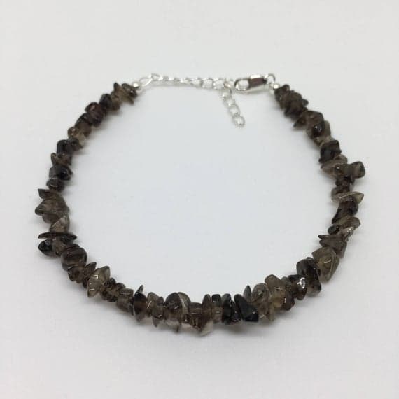 925 sterling Silver Blush Jewelry 2x1-8x2mm stacking Brown Smokey Quartz  Bracelet Chips, Smooth 7" for mens, womens, gf, bf & Adult.