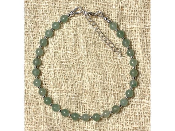 925 sterling Silver Jewelry Energy Silver Helling 4mm Stracking Green Aventurine Bracelet Round, smooth 7" for mens, womens, gf, bf & Adult.