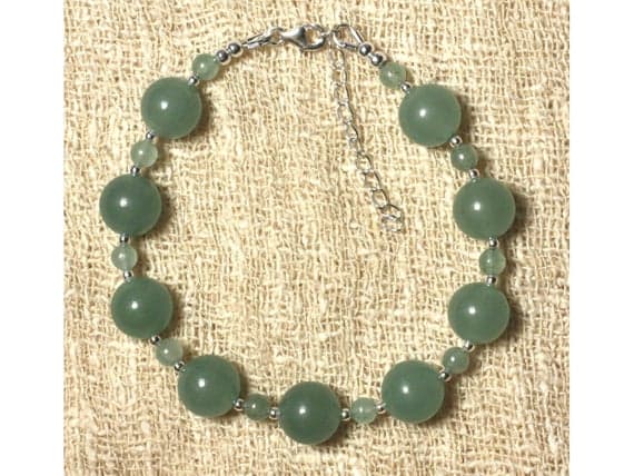 925 sterling Silver Grounding Silver Helling  4-10mm Stracking Green Aventurine Bracelet Round, Smooth 7" for mens, womens, gf, bf & Adult.
