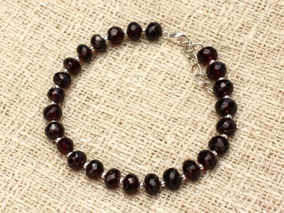 925 sterling Silver Galaxy Jewelry Silver Helling 5-7mm Stracking Red Garnet Bracelet Rondelle, faceted 7" for mens, womens, gf, bf & Adult.