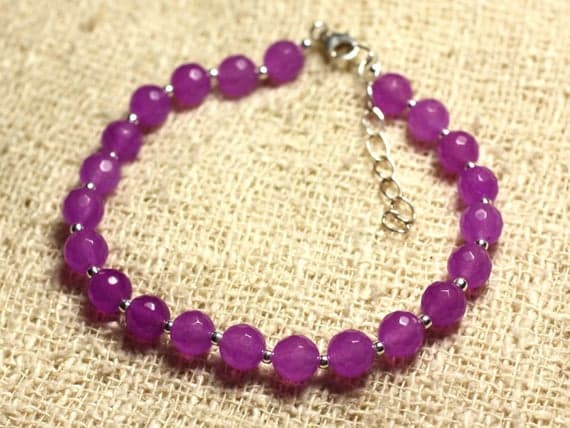 925 sterling Silver Jewelry Energy Silver Helling 6mm Stracking Purple Jade Bracelet Round, Faceted 7" for mens, womens, gf, bf & Adult.