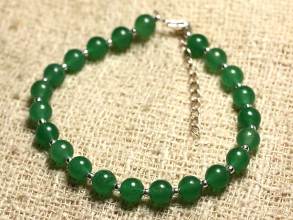 925 sterling Silver Anxiety Gemstone Silver Helling 6mm Stracking Green Jade green Bracelet Round, Smooth 7" for mens, womens, gf, bf & Adult.
