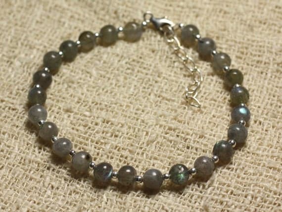 925 sterling Silver Galaxy Jewelry Silver Helling 5mm Stracking Gray Labradorite Bracelet Round, Smooth 7" for mens, womens, gf, bf & Adult.