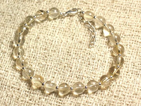 925 sterling Silver Bridesmaid Jewelry Silver Helling 6mm Stracking White Citrine Bracelet Round, Smooth 7" for mens, womens, gf, bf & Adult.