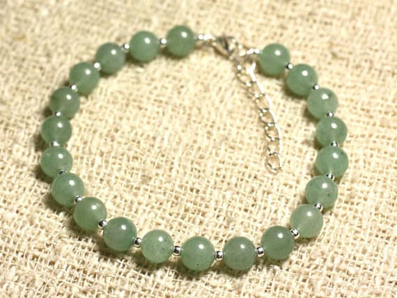 925 sterling Silver memorial gift Silver Helling 6mm Stracking Green Aventurine Bracelet Round, Smooth 7" for mens, womens, gf, bf & Adult.