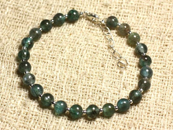 925 sterling Silver chakras simple Silver Helling 5-6mm Stracking Blue Apatite Bracelet Round, Smooth 7" for mens, womens, gf, bf & Adult.