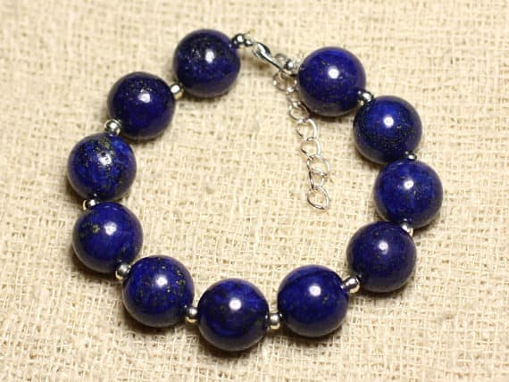 925 sterling Silver Galaxy Jewelry Silver Helling 12mm Stracking Blue Lapis Lazuli Bracelet Round, Smooth 7.5" for mens, womens, gf, bf & Adult.
