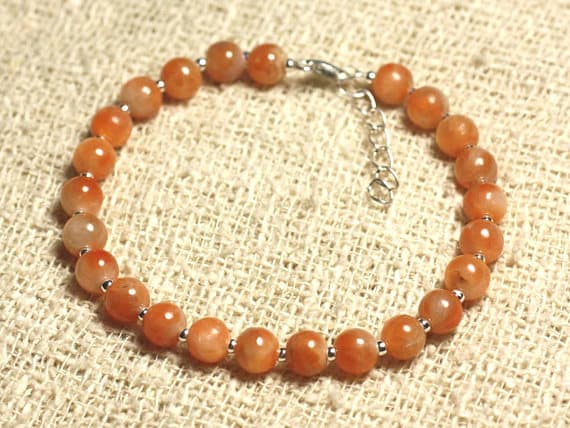 925 sterling Silver Anxiety Relief Calming Silver Helling 6mm Stracking Orange Orange Calcite Bracelet Round, Smooth 7" for mens, womens, gf, bf & Adult.