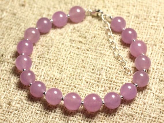 925 sterling Silver Blush Jewelry Silver Helling 8mm Stracking Purple Purple Jade Bracelet Round, Smooth 7" for mens, womens, gf, bf & Adult.