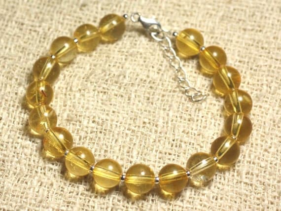 925 sterling Silver Dainty Slave Loose Silver Helling 8mm Stracking Yellow yellow Quartz Bracelet Round, Smooth 7" for mens, womens, gf, bf & Adult.