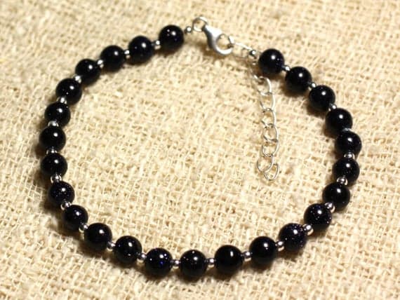 925 sterling Silver chakras simple Silver Helling 5mm Stracking Blue Sunstone Bracelet Round, Smooth 7" for mens, womens, gf, bf & Adult.