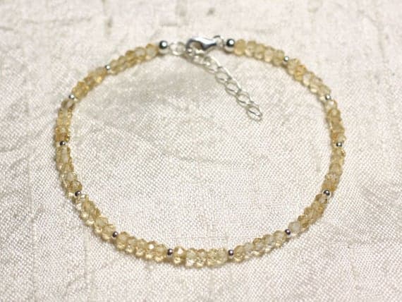 925 sterling Silver top quality Silver helling 3mm Stracking Yellow Citrine Bracelet Rondelle, Faceted 7" for mens, womens, gf, bf & Adult.